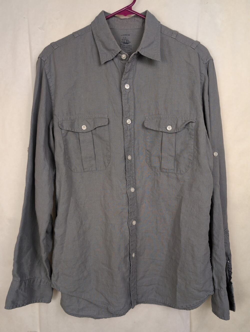J. Crew grey Baird McNutt Irish linen button up shirt Size Medium Preppy Minimal